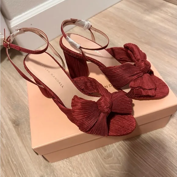 Loeffler Randall Camellia Pleated Bow Heel with Ankle Strap ,Size 8,burgundy. - Picture 6 of 7
